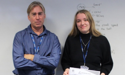 Avril with Maths teacher Mr Baker